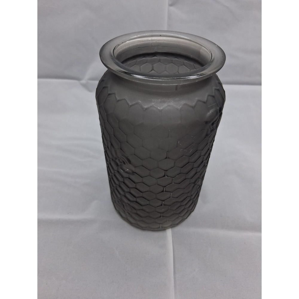 Smoked Glass Honeycomb Jar Bee Embossed Canister Vase Vintage Decor